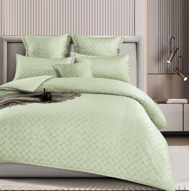 Lenjerie pat dublu, 6 piese,verde, cu elastic, finet satinat, T4-11