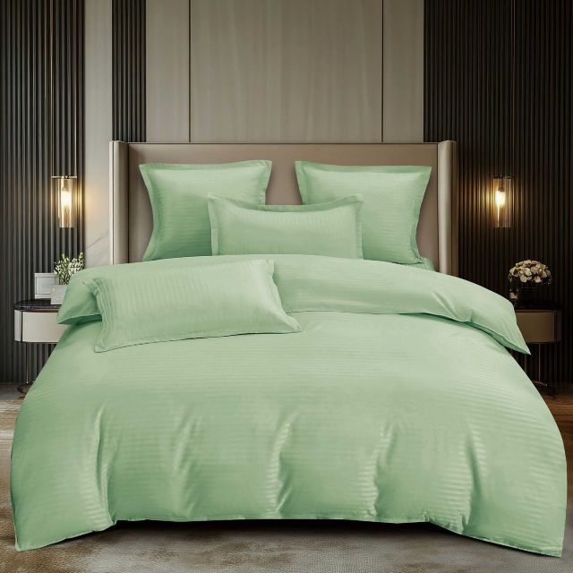 Lenjerie pat dublu,damasc,verde,6 piese, cu elastic DT-02