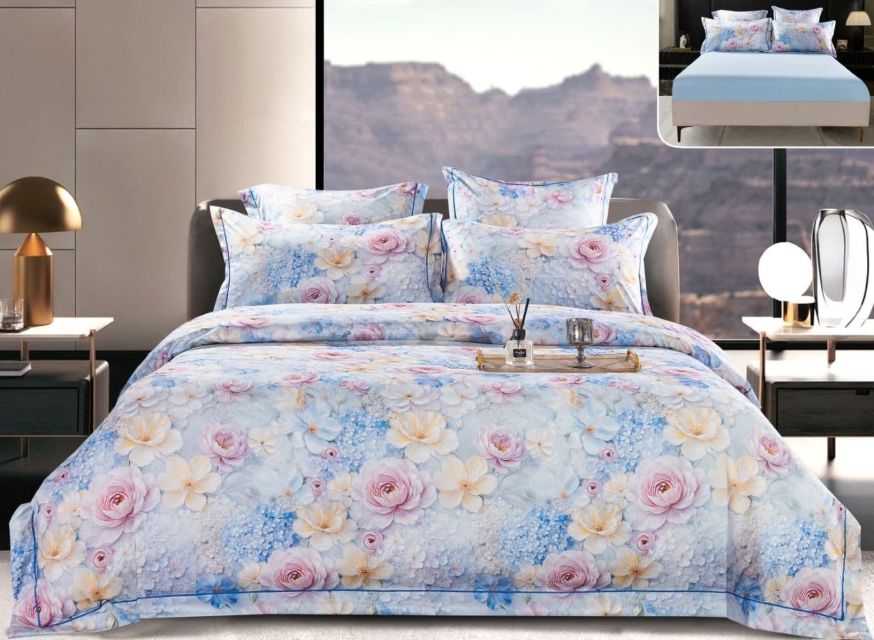 Lenjerie de pat dublu,floral, 6 piese, PSS-24